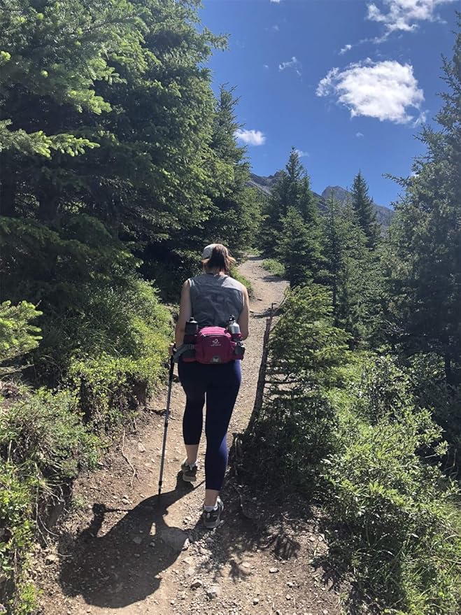 WATERFLY Fanny Pack Waist Bag: Fannie Pack 2 Water Bottle Holders Lumbar Belt Hiking Walking Running Jogging Camping Large Woman Man (Bottle Not Included)