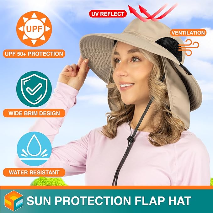 SUN CUBE Wide Brim Sun Hat Men Women, Fishing Hats Sun UV Protection, Mens Hiking Bucket Hat Safari Beach Boonie, UPF 50+