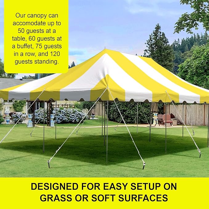 Party Tents Direct 20'x30' Weekender Canopy Pole Tent - Easy Up Canopy Tent with 120 Person Capacity - Outdoor Canopies for Parties, Weddings, & Events (Yellow/White Top)