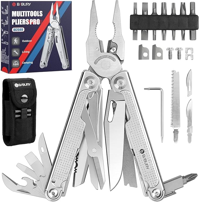 BIBURY Multitools Pliers Pro BI2049, Multi Tool Foldable Pliers with Large Saw Blade, Wire Cutters, Upgraded Multi Tool w/Scissors and Screwdirver Set, Multitool for Outdoor Hunting Survival Camping