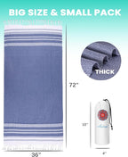 Antfuny 2 Pack Turkish Beach Towels Vacation Essentials Quick Dry Sand Free Soft Extra Large XL Blanket Adult Bath Pool Swim Towel Lightweight Thin Sandless Fast Drying No Sand Packable Foldable Blue