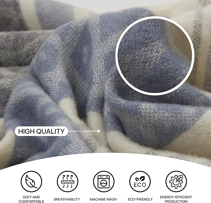 Wool Blanket | 100% Wool from New Zealand | Perfect as a Throw Blanket/Sofa Cover | Virgin Wool Blanket with Fringes in Stripes Designs (140 x 200 cm)