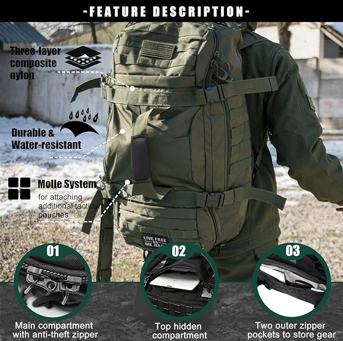 Miramrax Travel Duffle Bag Backpack for Men - Large Tactical Bags Weekender Gym Bag for Overnight Traveling Military Workout Deployment Sports (Green, 45L)
