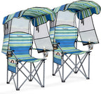 Folding Camping Chair with Reinforced Shade Canopy Comfortable Wide Seat with Cup Holder and Side Pocket Portable Outdoor Chair for Beach Fishing Sports Lawn Supports 350 LBS (2 Pack)