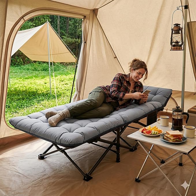ABORON 2PK XXL Camping Cot for Adults 900LBS - 78"×32" Oversized Folding Bed with Mattress Pad, Heavy Duty 1200D Oxford Outdoor Cot with Carry Bag