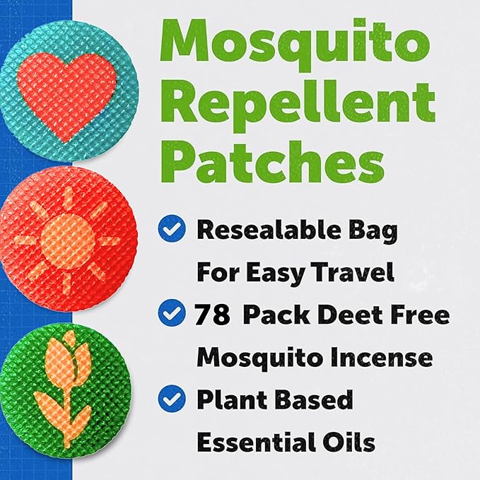 RiptGear Mosquito Patches - 78 Pack of Bug Stickers for Kids and Adults, Natural Citronella Patch Sticks to Any Surface - DEET Free Mosquito Stickers