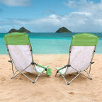 VILLEY Low Beach Chairs for Adults 2 Pack, High Back Folding Chairs, Lightweight and Portable for Outdoor, Camping, Lawn, with Cup Holder and Carry Bag - Green Tropical Leaves