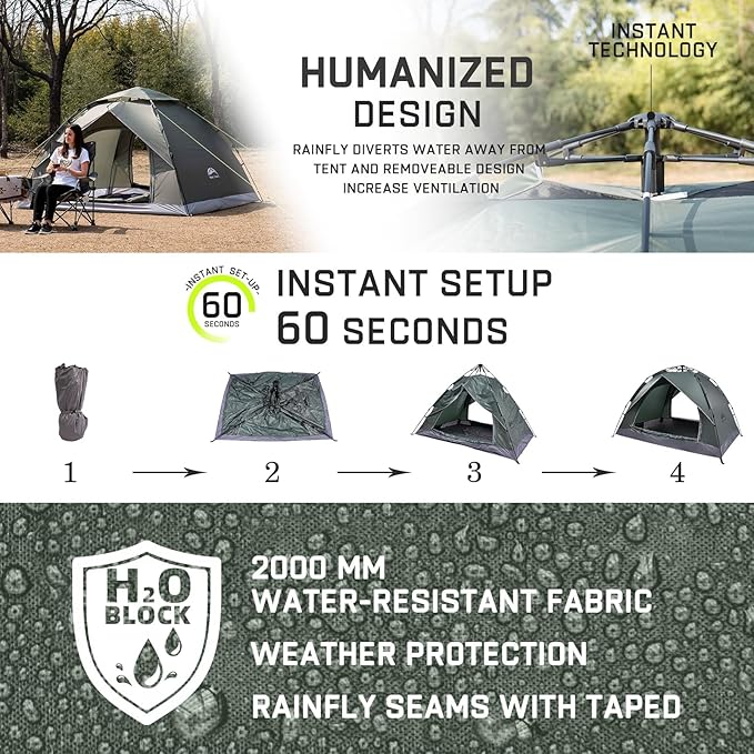 Happy Travel 1/2/3/4 Person Camping Tent, Instant Easy Pop Up Tents for Camping,Automatic Waterproof Family Camping Tent, Easy Set Up Tent,Portable Windproof Dome Tent for Camping Hiking & Traveling