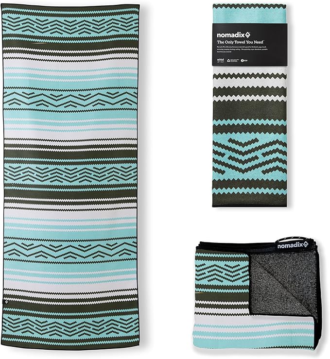 Nomadix Original Towel - Perfect for Beach, Pool, Travel, Camping, Yoga - Made with Recycled Materials - Super Absorbent - Sand Resistant - Baja Aqua - 72.5x30