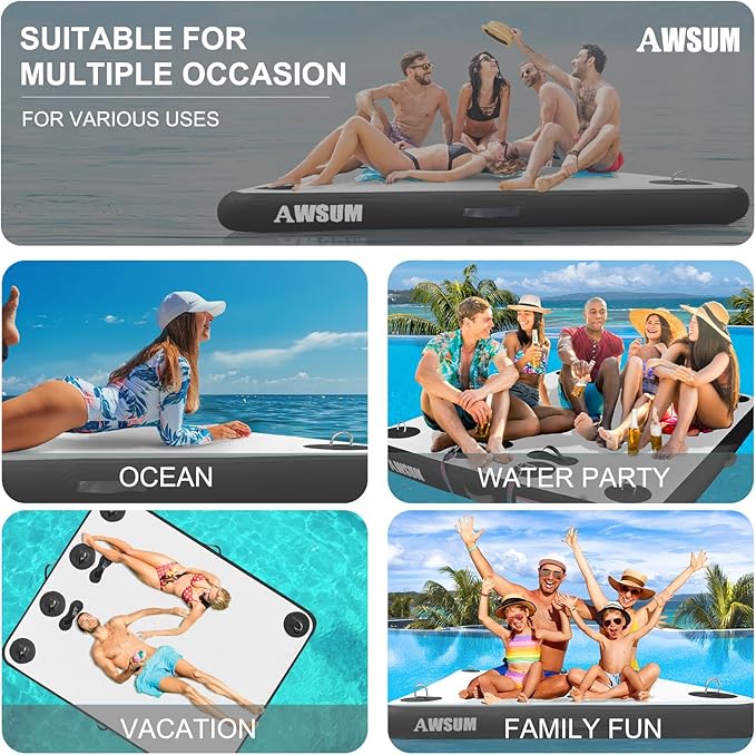 AWSUM Inflatable Floating Dock Air Dock Platform Floating Island Raft with None-Slip Surface for Pool Beach Ocean