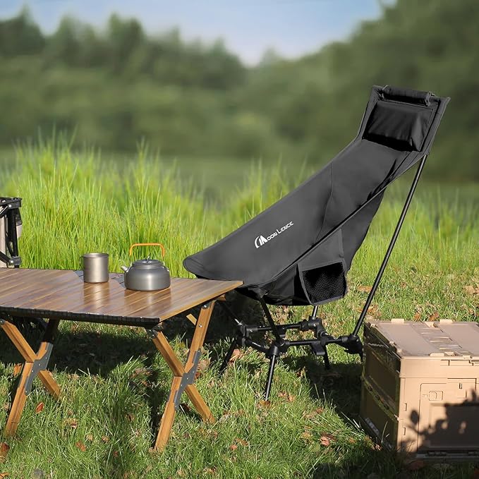 MOON LENCE Portable Camping Chairs for Adults, Adjustable Oversize Beach Chair Lawn Chair with High Back - Large Capacity, Heavy Duty (New Black)