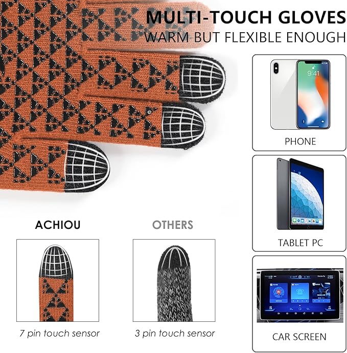 Achiou Winter Gloves, Glove for Men Women, Upgraded Touch Screen Texting Warm Running with Thermal Soft Knit Lining