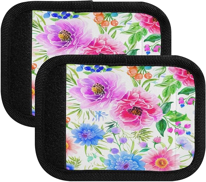 4 Pack Colorful Flowers Luggage Handle Wrap, Detachable Luggage Tag, Neoprene Suitcase Wrap with Comfort Grip & Bright Identifier for Suitcase, Travel Bag, Sports Bag