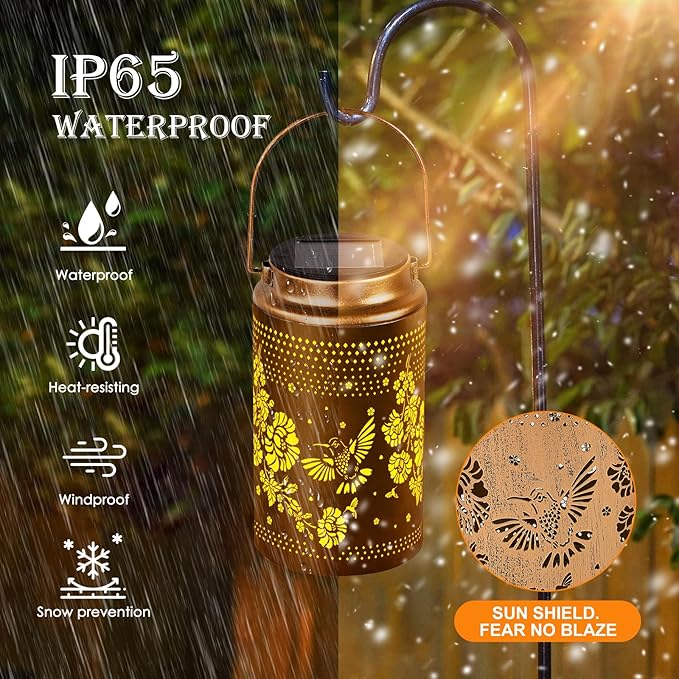 Hummingbird Solar Lanterns Outdoor Waterproof, Metal Hanging Lights Decorations for Garden Yard Lawn Patio, Unique Hummingbird Gifts for Women Mom Grandma Sister for Mother'Day Christmas