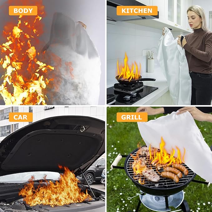 Emergency Fire Blanket, 1 Pack Fiberglass Flame Retardant Fire Blankets Emergency for Home, Kitchen, Car, Office, Grill, 39.4X 39.4inch Fire Extinguisher Blanket