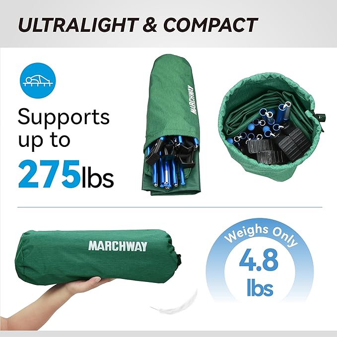 MARCHWAY Ultralight Folding Tent Camping Cot Bed, Portable Compact for Outdoor Travel, Base Camp, Hiking, Mountaineering, Lightweight Backpacking (Green)