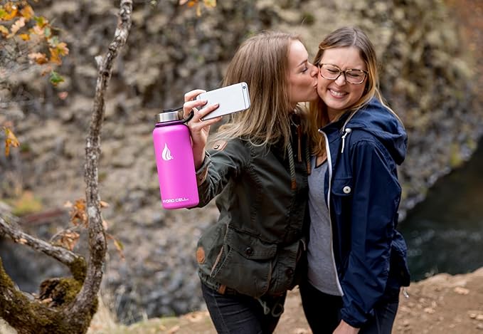 HYDRO CELL Stainless Steel Insulated Water Bottle with Straw - For Cold & Hot Drinks - Metal Vacuum Flask with Screw Cap and Modern Leakproof Sport Thermos for Adults (Fuchsia 32oz)