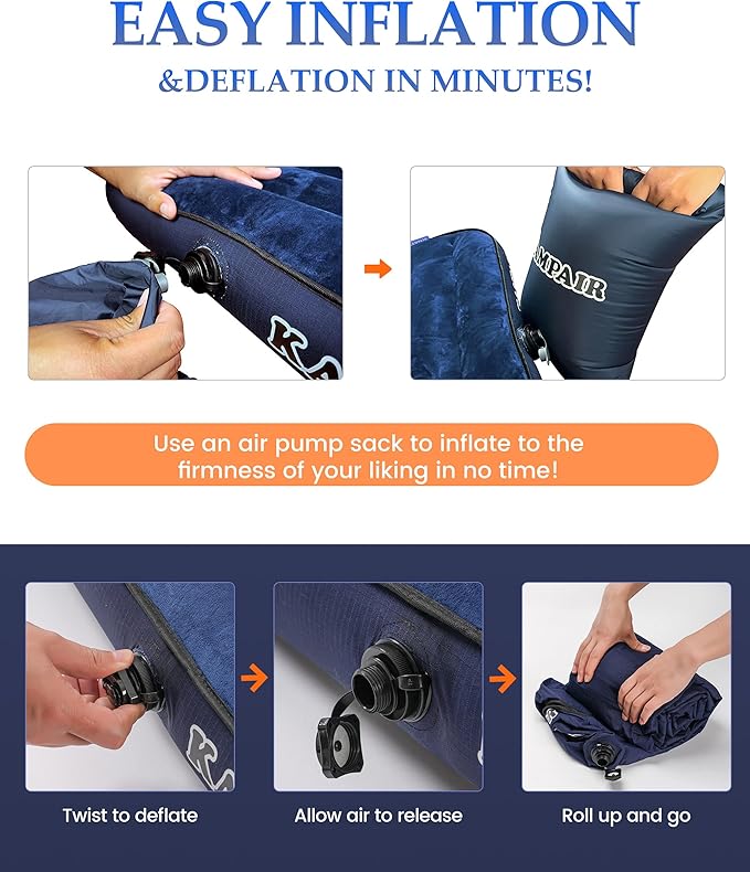 Inflatable Sleeping Pad for Camping, Extra-Thick 4.75 Inch Air Mattress with Soft Cotton Top, Machine Washable, Family Lightweight 4-Season Pad for Camping, Traveling & Hiking, Blue