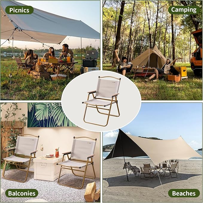 BOOSDEN Camp Chair, Portable Outdoor Wide Folding Camping Chairs, Ultralight Beach Chair with Wooden Handle for Picnic Lawn Leisure Park Travel Hiking Fishing, Foldable Chairs Support 330Lbs