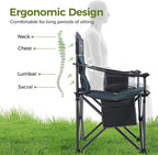 ALPHA CAMP Oversized Camping Chair Heavy Duty Lawn Chair with Cooler Bag Support 450 LBS Steel Frame Collapsible Padded Arm Quad Lumbar Back Folding Chair for Lawn Outdoor