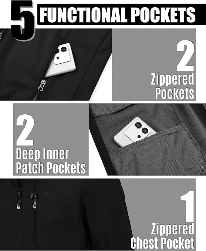 33,000ft Men's Softshell Jacket with Hood Waterproof Windbreaker Lightweight Rain Shell Jacket for Outdoor Hiking Travel