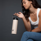 Maxi Stainless Steel Water Bottle 26oz - Double wall vacuum insulated | Integrated carry handle | leak proof flip top lid | Lightweight & stylish - Desert Beige