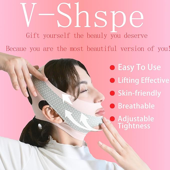 V Line Lifting Mask Chin Strap for Sleeping, Face Lifting Strap, Chin Lifting Mask, Chin Strap, Jawline Shaper, Jaw Strap, Double Chin Reducer, Face Lift Tape & Snoring Solution (Pink-)