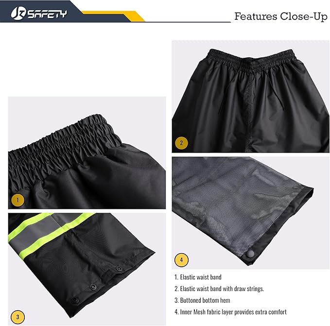 JKSafety Hi-Vis Reflective Safety Rain Jacket and Pants for Men Women Waterproof Rain Gears for Farming Fishing Work HV Rain Suit with Inner Mesh Lining and Pockets (117-Black 3XL)