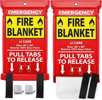 JJ CARE Fire Blanket – 2 Packs with Hooks – Emergency Fire Blanket for Home & Kitchen, High Heat Resistant Fire Suppression Blankets for Home Safety, Kitchen, and Camping