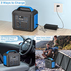 Portable Power Station, 300W 296Wh Generator Quick Charge / 110V AC Outlets/DC Ports and LED Flashlight, Backup for Home Outdoor Travel Camping Blackout blue