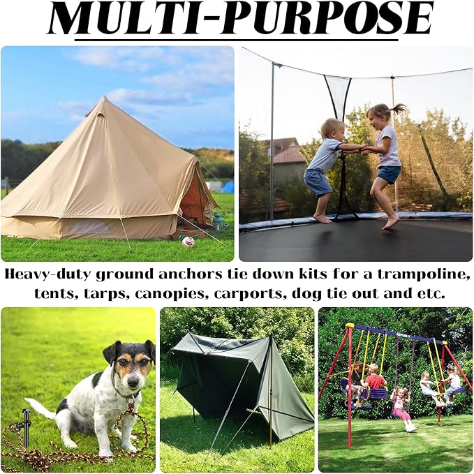 Ground Anchors (1pcs) Easy to Use 10mm Diameter, Heavy Duty Anchor Hook for Camping Tent, Canopies, Car Ports, Sheds, Swing Sets, Securing Animals – Black Powder Coated