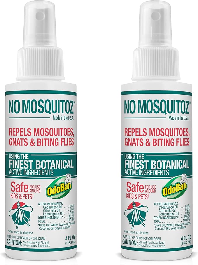 No Mosquitoz Botanical Bug Repellent, Effective for Gnat, Mosquito, and Biting Flies, Hand-Crafted and DEET-Free, Non-Greasy Formula, Made in The USA, 4 Ounce Spray Bottle, 2-Pack