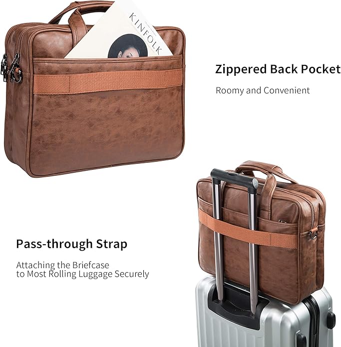 seyfocnia Men's Business Travel Briefcase Leather Handmade Messenger Bags Laptop Bag