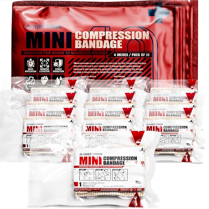 EVERLIT Mini 4 x 6 Inch Emergency Bandage Compression Trauma Pressure Wound Dressing Sterile Vacuum-Sealed for Bleeding Control, Gun Shot, Medical Kit, First Aid IFAK (10)