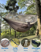 Sunyear Camping Hammock, Portable Single & Double Hammock with Net, 2 Person Hammock Tent with 2 * 10ft Straps, Best for Outdoor Hiking Survival Travel