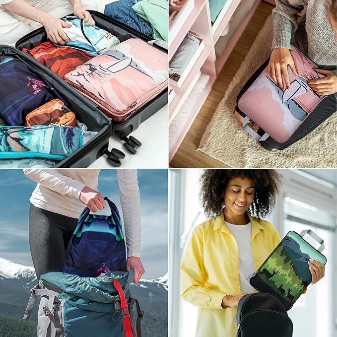 Set of 8 compression packing cubes for travel accessories- Expandable bags for clothing, toiletry, backpacks, organizing essentials (Holiday)