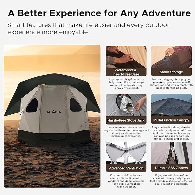 Space Acacia Lite Camping Tent | 2/3/4/8 Person Pop Up Tents for Camping | Lightweight & Durable Beach Tent | Level 7 Wind Resistance, UPF 50+ | Quick Setup for Camping & Backyard