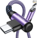 AINOPE USB C Cable 60W 2-Pack 3.3ft Nylon Braided USB C to USB C Cable Type C Charger Fast Charging Right Angle USBC Cable Charger Cord for iPhone 16 Pro Max 15 Plus Samsung S24 S23 iPad Pro Purple