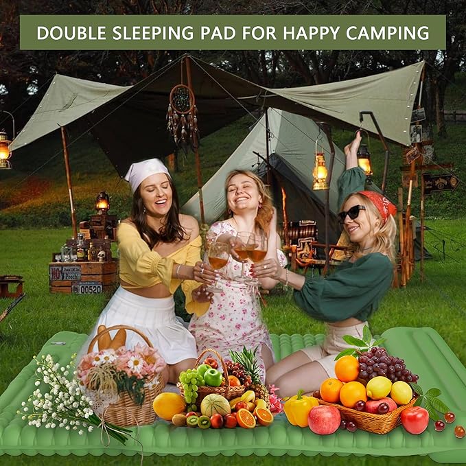 Double Self-Inflating Camping Mattress, with Pillow and Built-in Foot Pump, Comfortable & Portable for Backpacking, Hiking and Camping with Portable Storage Bag
