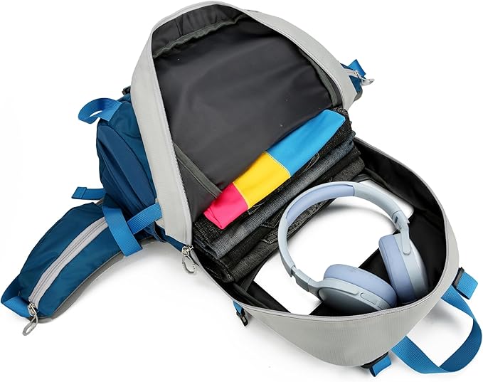 40L Hiking Backpack for Men and Women, Lightweight Waterproof Packable Camping Travel Daypack with Rain Cover (Gray & Dark Blue, 40 Liter)