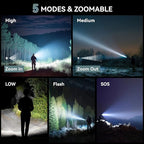 LETMY Tactical Flashlight - 2 Pack Bright Military Grade LED Flashlights High Lumens - Portable Handheld Flash Light, 5 Modes Zoomable Waterproof Flashlights for Home Emergency Camping- Gray