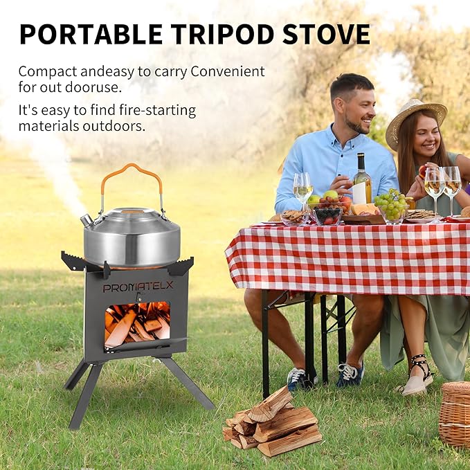 Portable Tripod Camping Stove,Wood-Burning Rocket Stove with Carry Bag, Ideal for Camping, Backyard Cooking & Outdoor Adventures