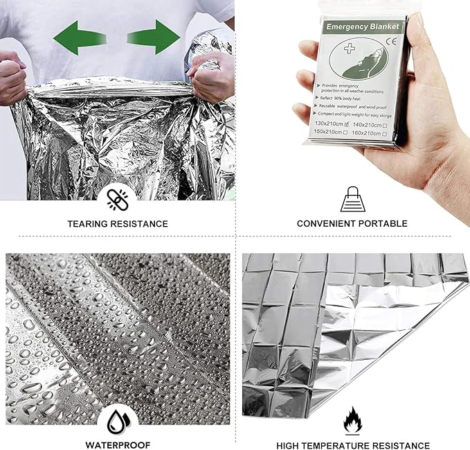 Emergency Foil Thermal Blanket (Pack of 100), 210 x 160 cm (82" x 63") Emergency shelter Survival Reflective Blankets Perfect for Outdoors, Hiking, Survival, Marathons or First Aid