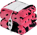 Cow Print Heated Electric Blanket Full Size,72X84 Pink Heating Blanket with 10 Heats Levels & 8 Hours Auto Off,Highland Cow Decor Fleece Sherpa Blankets Warmer Gifts for Women Adults,Washable,ETL
