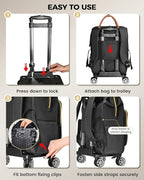Ytonet Rolling Backpack for Women, 15.6 In Rolling Travel Backpack with 4 Spinner Wheels, Carry On Rolling Laptop Bag with Detachable Trolley, Stylish Wheeled Backpack for College Business Work, Black