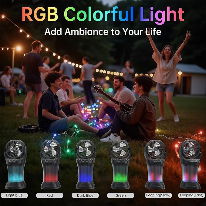 Portable Misting Fan, 30000mAh Battery Powered, Rechargeable Mist Fan with 4 Speeds, 4 Spray Modes, Remote & RGB Light, Auto Oscillation with 2L Tank Spray Cooling for Patios Camping Beach Outdoor