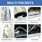 JELUTAR Drawstring Backpack Gym Bag with Shoes Compartment for Soccer, Basketball, Swim, Water-Resistant String Backpack Beach Cinch for Women Men, Grey, Medium