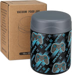 12oz Soup Thermo for Hot Food Kids Insulated Food Jar Wide Mouth Lunch Container Leak Proof Stainless Steel Vacuum for School Office Travel Outdoors Black-Gamepad