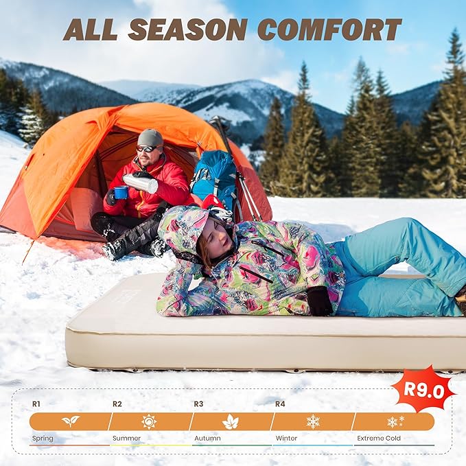 TOBTOS 4" Thick Self Inflating Sleeping Pad with Electric Pump, Ultra-Compressible Foam Air Camping Mattress, Fast Inflate/Deflate, All-Season Insulated Sleeping Mat for Tent, Car, Camping