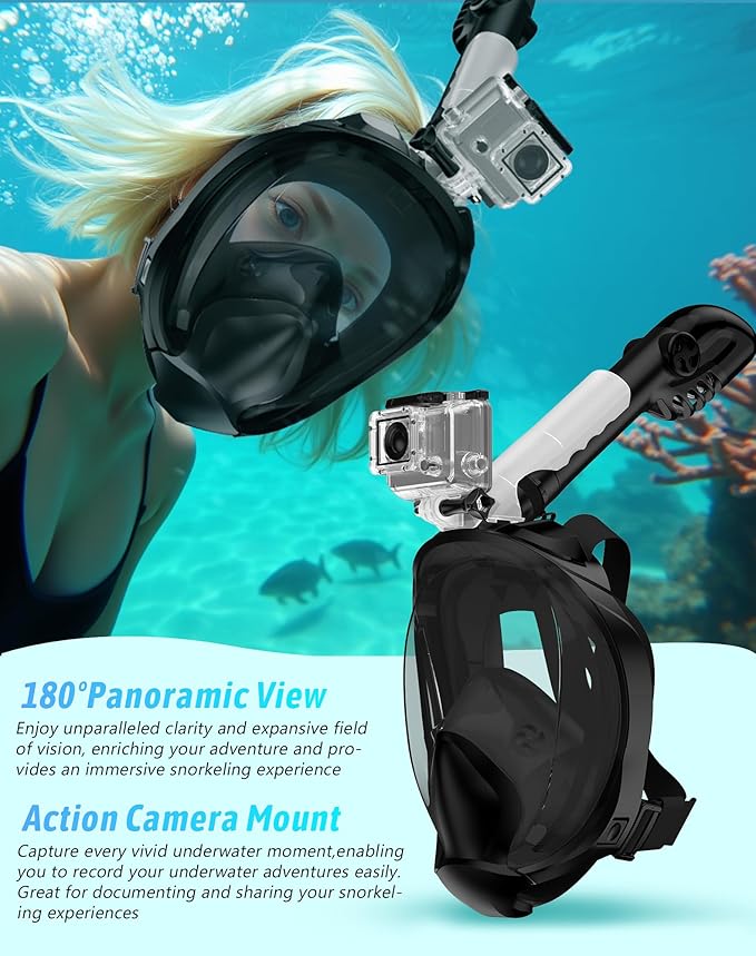 Zenoplige Full Face Snorkel Mask Adults,Dry-Top Snorkeling Gear with Camera Mount,Foldable 180-Degree Panoramic Scuba Mask for Snorkeling Diving Swimming Travel,Snorkel Mask Anti-Fog & Anti-Leak